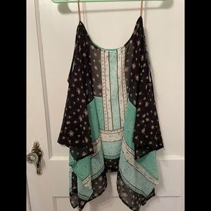 Kaari Blue Curvy 3x Teal Multicolor Sleeveless Top